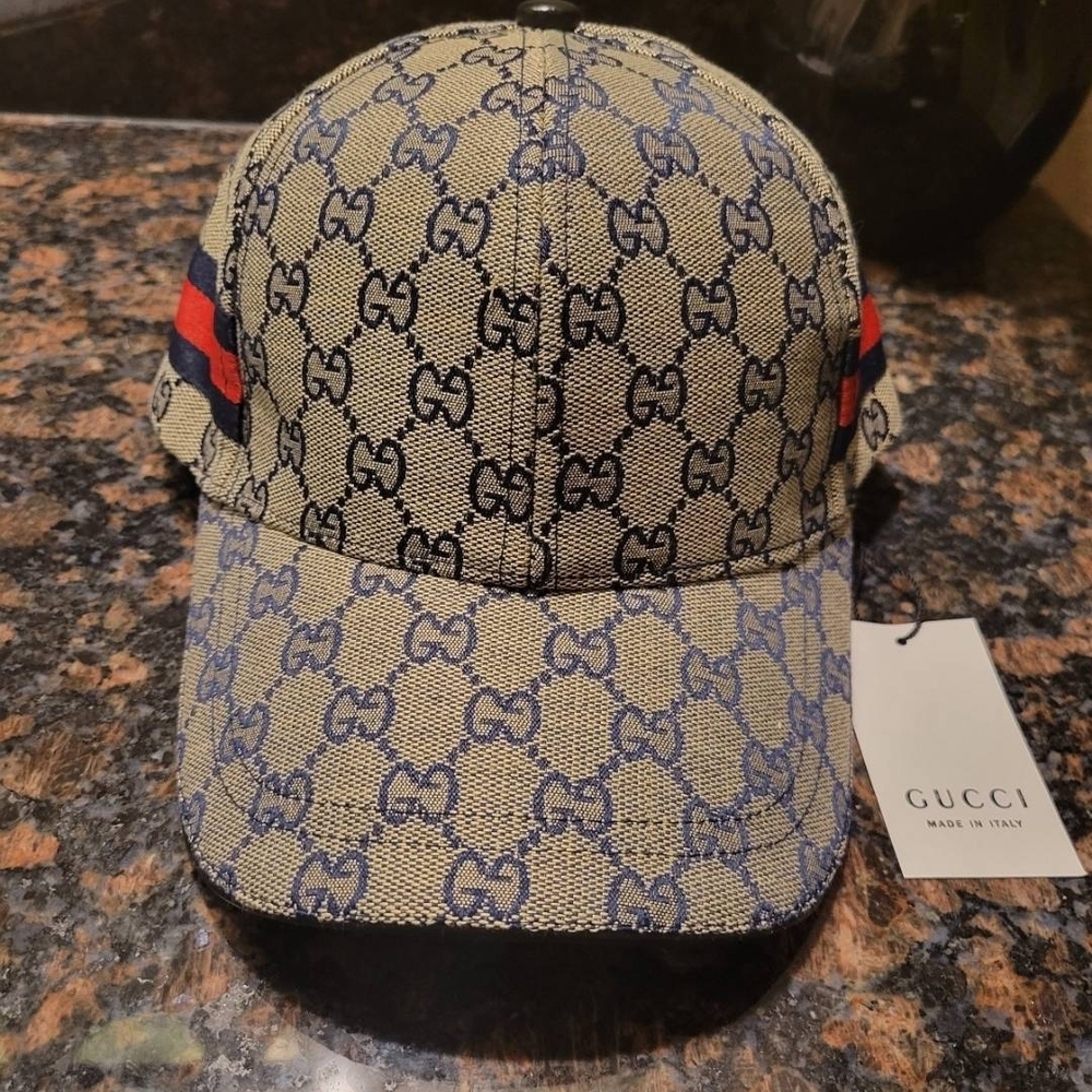 Gucci Navy Blue Monogram Baseball Cap
